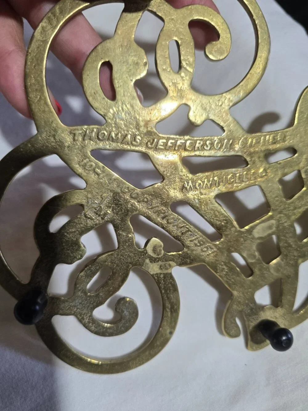 Vintage Thomas Jefferson Cipher Trivet - Solid Brass - Monticello Souvenir 1961